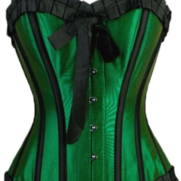 Green and Black Satin Real Corset (steel boned, hand made) for waists 24-29 - Picture 5 of 5
